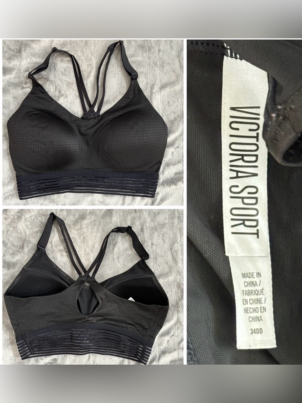 Victoria’s Secret Sport VSX black mesh fitness sports bra EUC - size 34DD